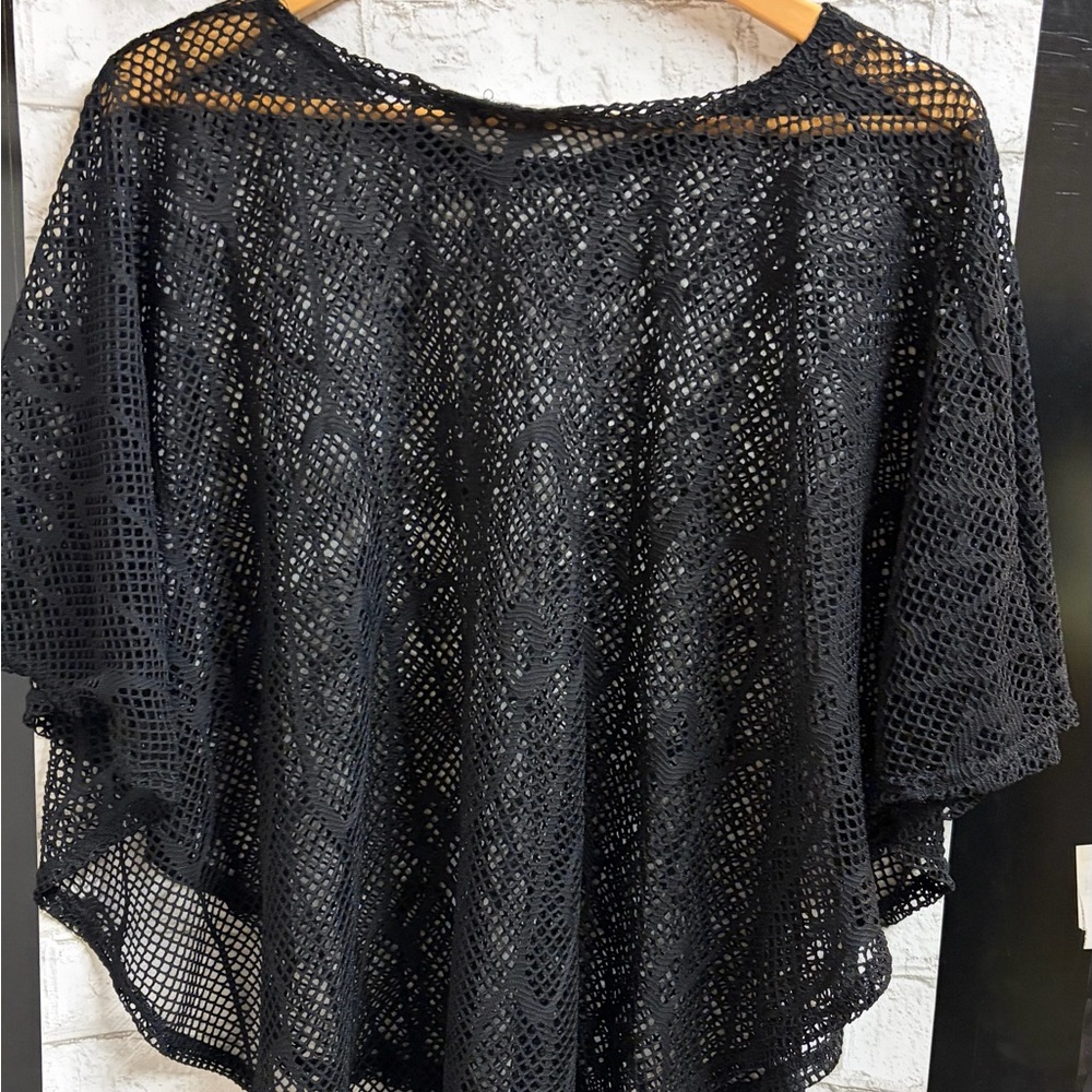 Women’s Black Sheer Poncho Style Sweater Cover Up